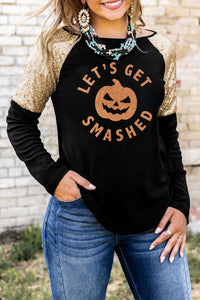 Thumbnail for Graphic Sequin Long Sleeve Top - T - 1 COLOR -