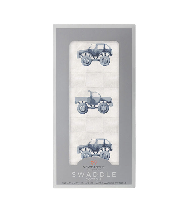 Newcastle - Indigo Monster Trucks Cotton Swaddle -