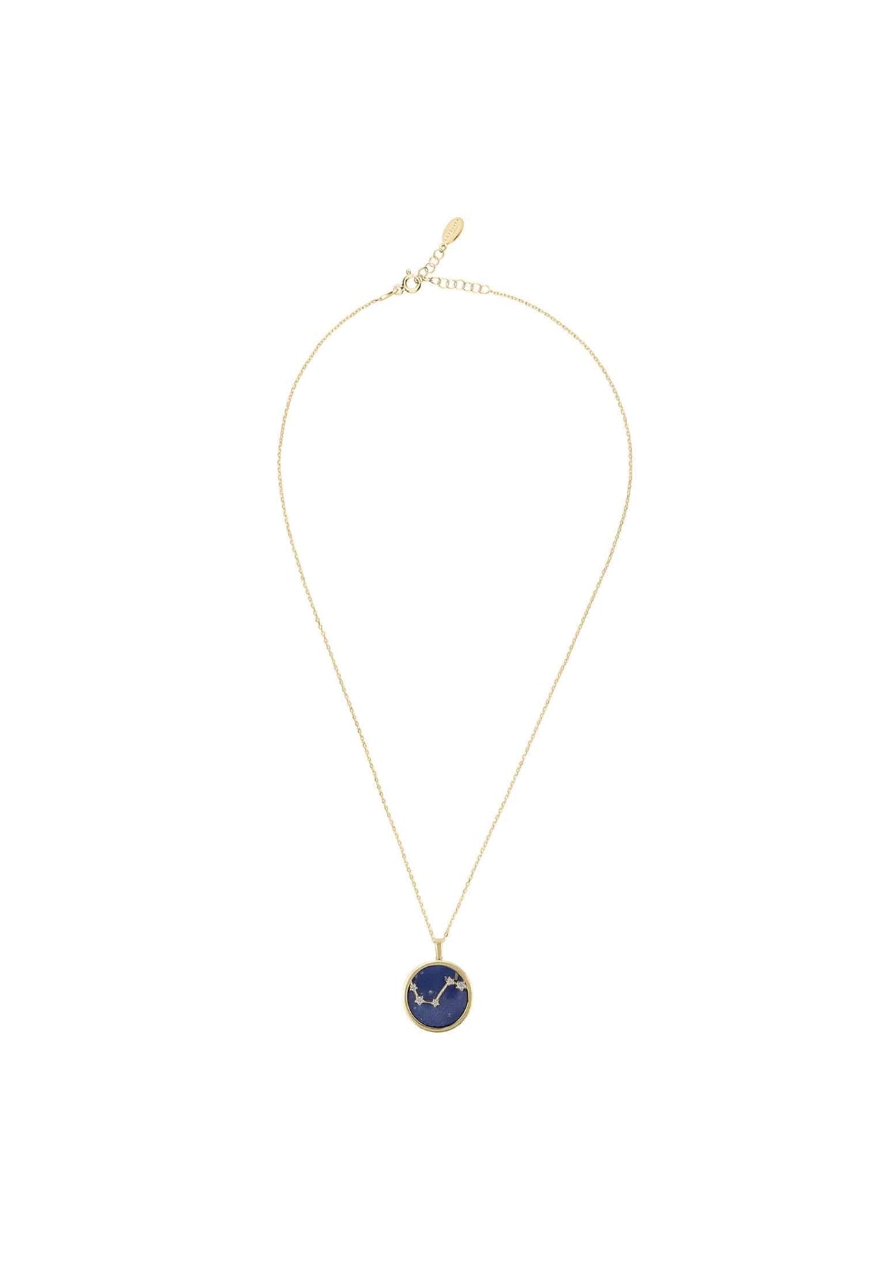 Zodiac Lapis Lazuli Gemstone Star Constellation Pendant Necklace Gold Aries -