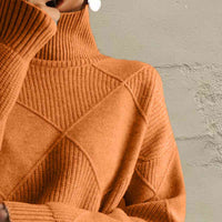 Thumbnail for Geometric Turtleneck Long Sleeve Sweater - T - 8 COLORS -