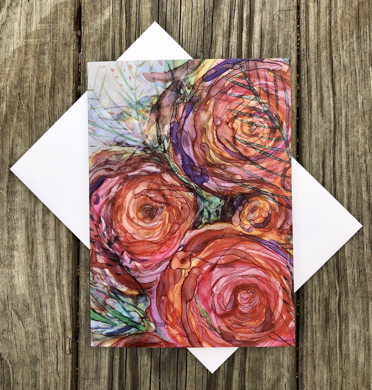 Pink Roses : Greeting Card - 5"X7" - 1 OR SET(6) -