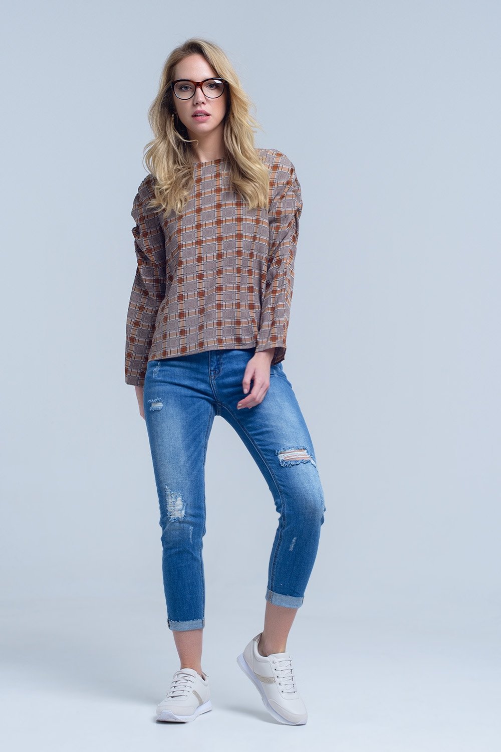 Q2 - Brown Top With Check Print - 1 COLOR -