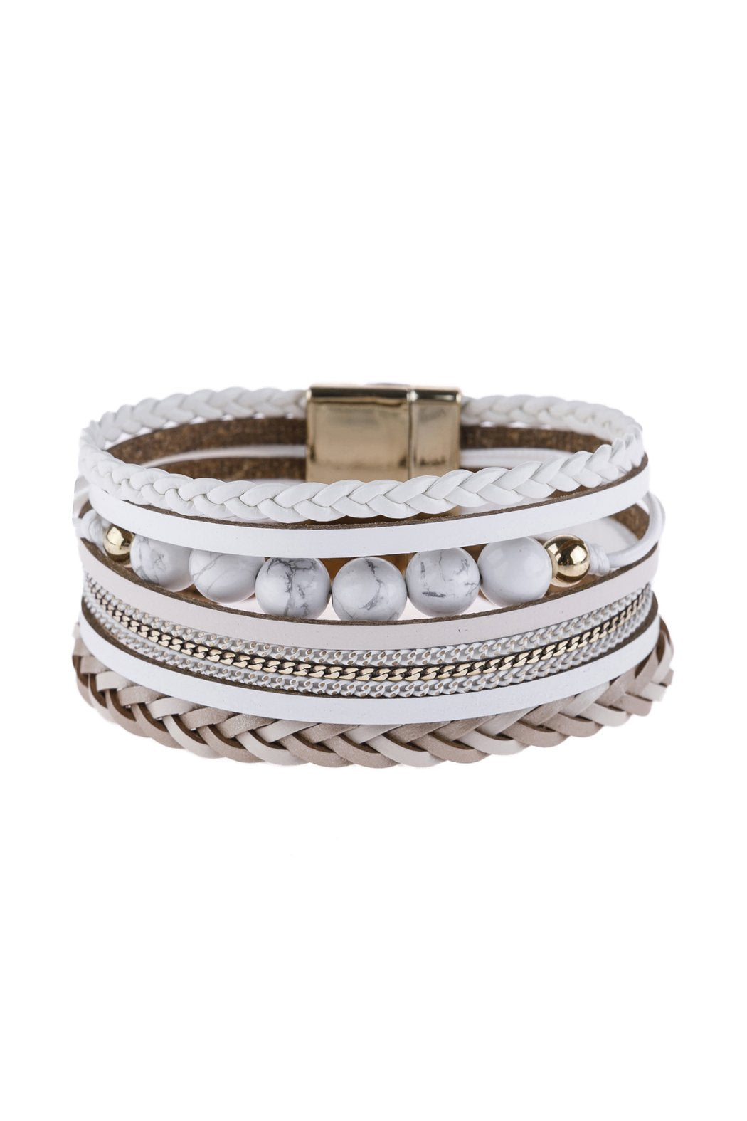 Riah Fashion - Leather Braided Beads Wrap Magnetic Bracelet - 9 COLORS -