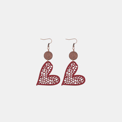 Faux Leather Iron Hook Heart Earrings - T - 3 COLORS -