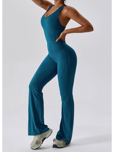 Cutout Wide Strap Bootcut Active Jumpsuit - T - 5 COLORS -