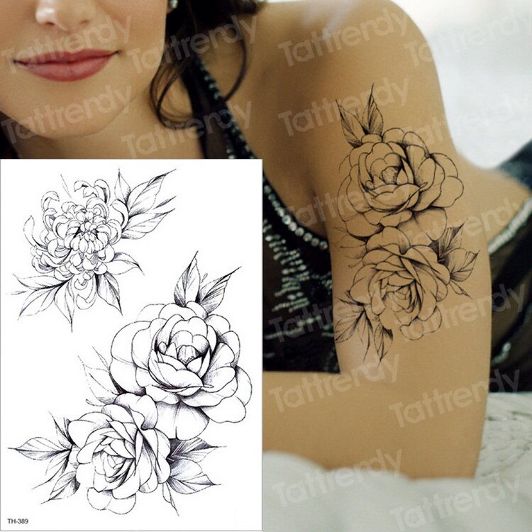 Temporary Tattoos - Black Flower Tattoo Sleeves -Water Transfer Tatoo - Peony Rose Tattoos - Body Art - Girls Arm Tattoos - [8 DAY DELIVERY] - 25 DESIGNS -