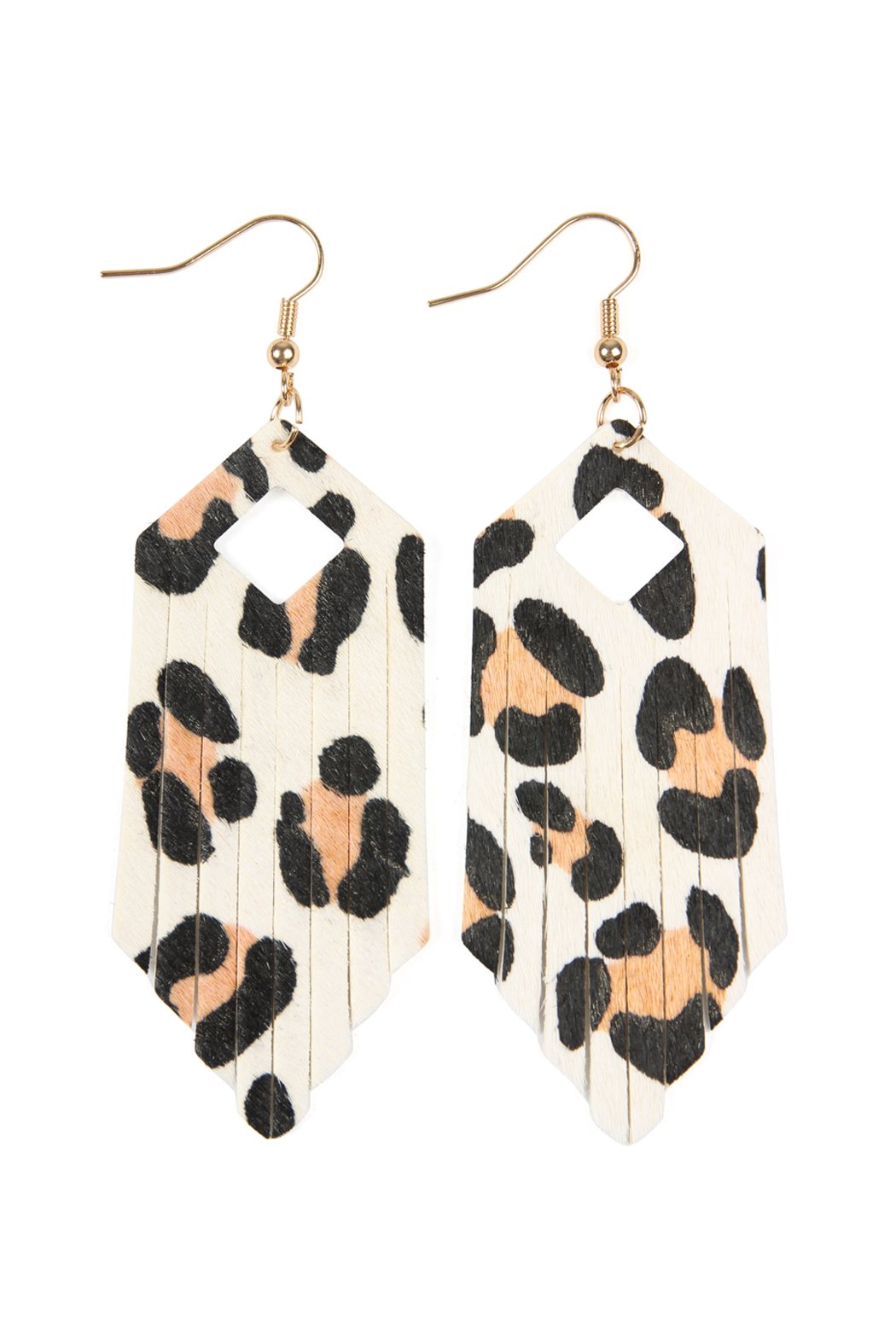 Riah Fashion - Fringe Hexagon Leopard Leather Hook Earrings - 4 COLORS -