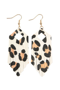 Thumbnail for Riah Fashion - Fringe Hexagon Leopard Leather Hook Earrings - 4 COLORS -