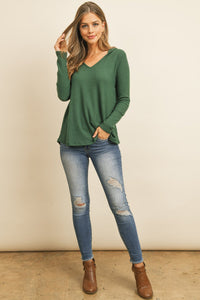 Thumbnail for Riah Fashion - V-Neck Long Sleeved Waffle Top - 7 COLORS -