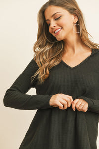 Thumbnail for Riah Fashion - V-Neck Long Sleeved Waffle Top - 7 COLORS -