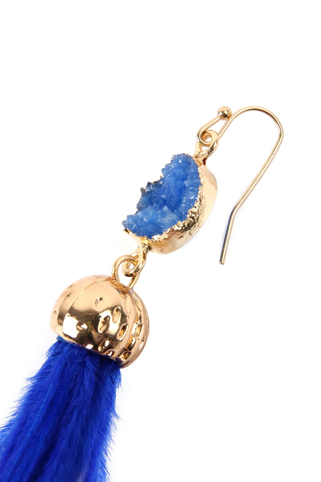 Riah Fashion - Druzy Stone Dangling Feather Earrings - 7 COLORS -