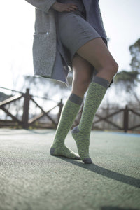 Thumbnail for Women's Lime Grizzled Stripe Knee High Socks - 1 COLOR -