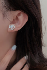 Thumbnail for 925 Sterling Silver Opal Heart Stud Earrings - T - 2 COLORS -