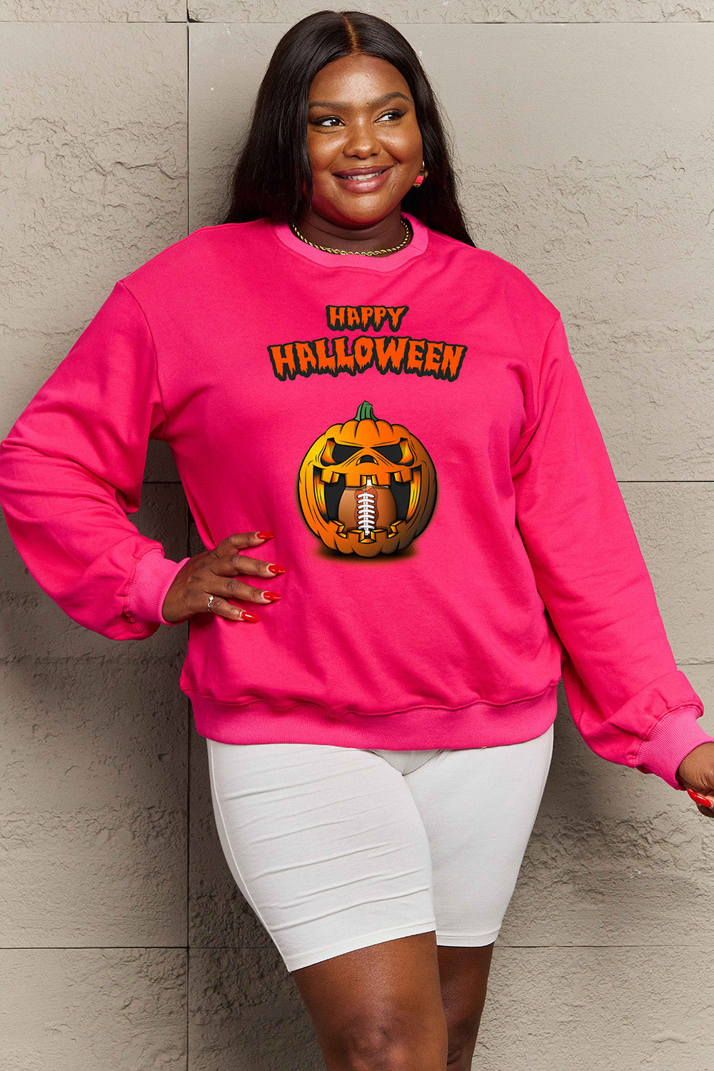 Simply Love Full Size HAPPY HALLOWEEN Graphic Sweatshirt - S THRU 3X - T - 6 COLORS -