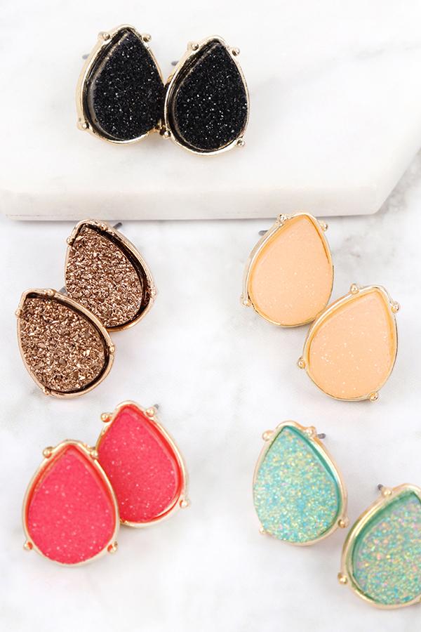 Druzy Teardrop Post Earrings - 17 COLORS -