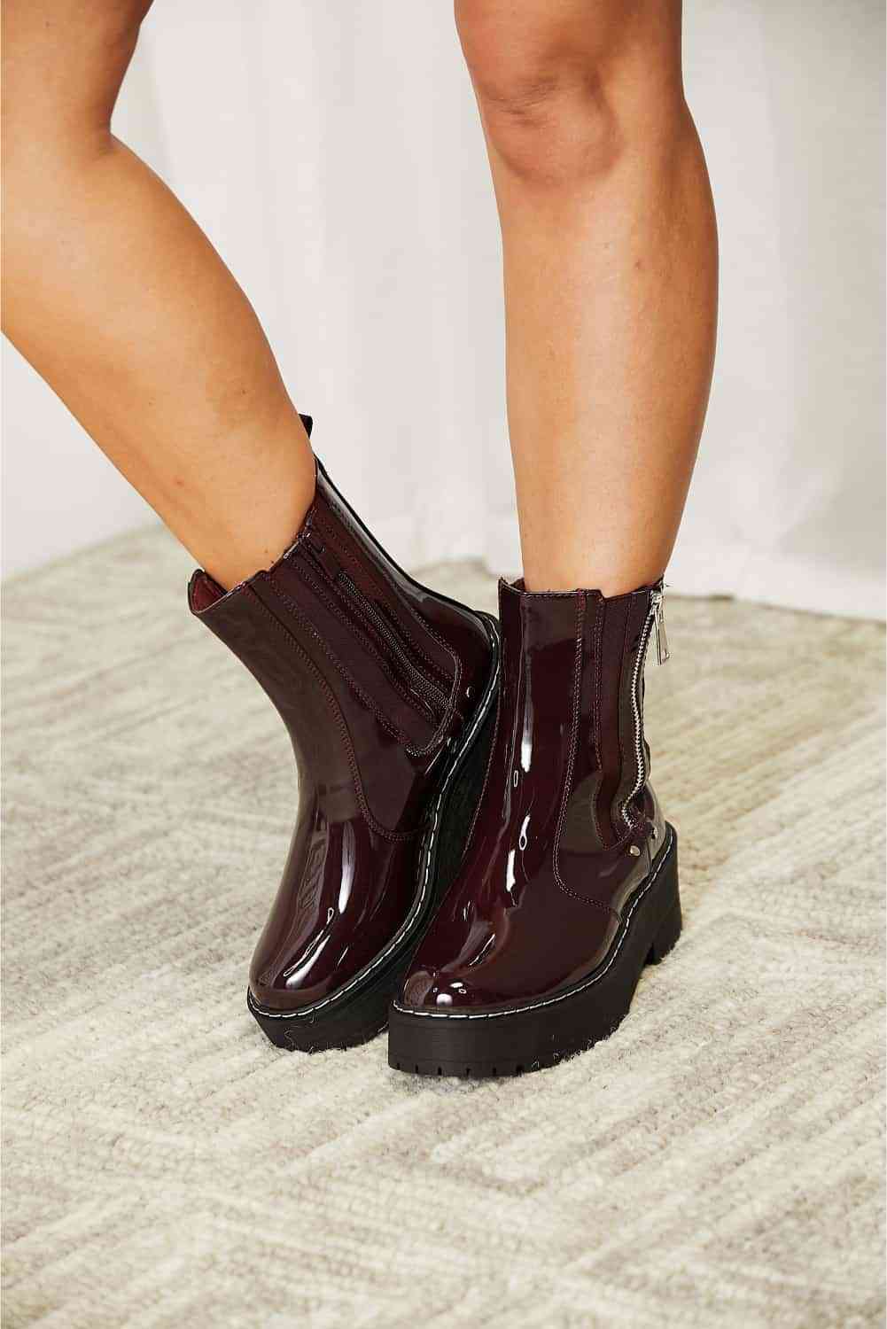 Faux Patent Leather Forever Link Side Zip Platform Boots - T - 1 COLOR -