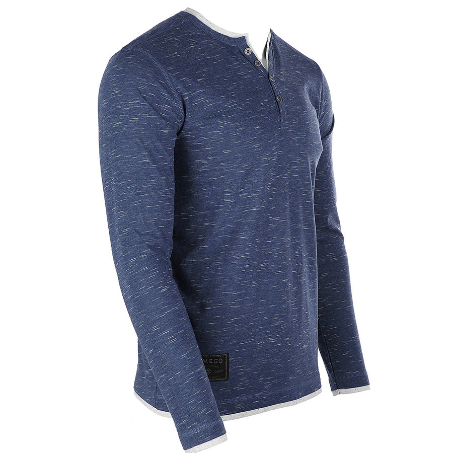 Men's Long Sleeve Double Layered Y-Neck Fashion Henley - 1 COLOR