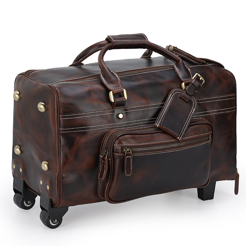 Leather Trolley Bag - Wheeled Leather Duffle Bag - [5-8 DAY DELIVERY]  - 1 COLOR -