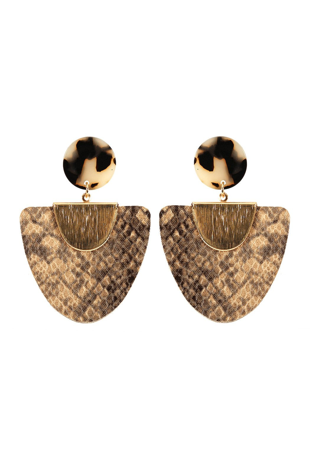 Snake Skin print - Fan Shape Leather Acrylic Post Earrings - 2 COLORS -