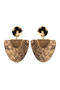 Thumbnail for Snake Skin print - Fan Shape Leather Acrylic Post Earrings - 2 COLORS -