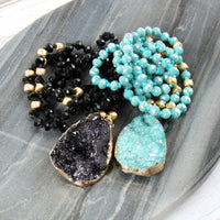 Thumbnail for Druzy Stone Pendant Glass Beaded Necklace - 4 COLORS