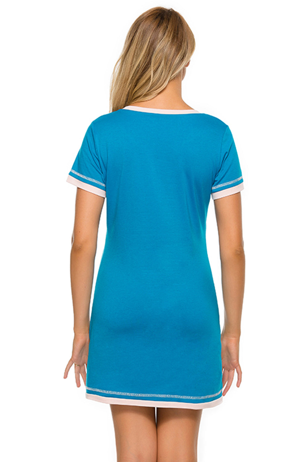 Contrast Trim Short Sleeve Lounge Dress - T - 11 COLORS -