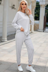 Thumbnail for Round Neck Top and Drawstring Pants Lounge Set - 2 PCS. - T - 4 COLORS -