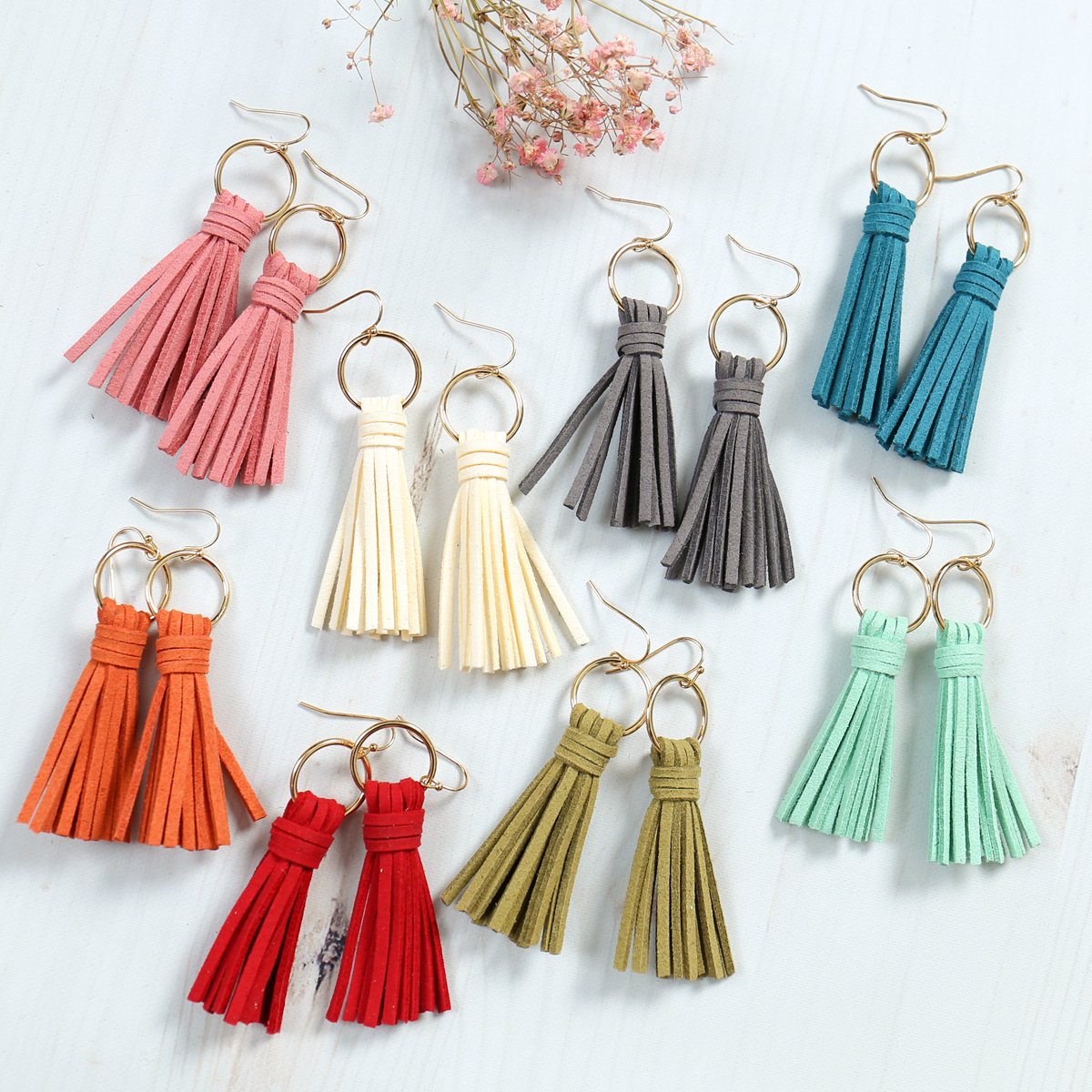 Riah Fashion - Leather Tassel Earrings - 14 COLORS -