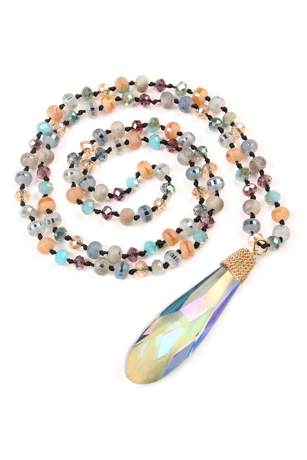 Riah Fashion - Teardrop Glass Rondelle Bead Necklace - 5 COLORS