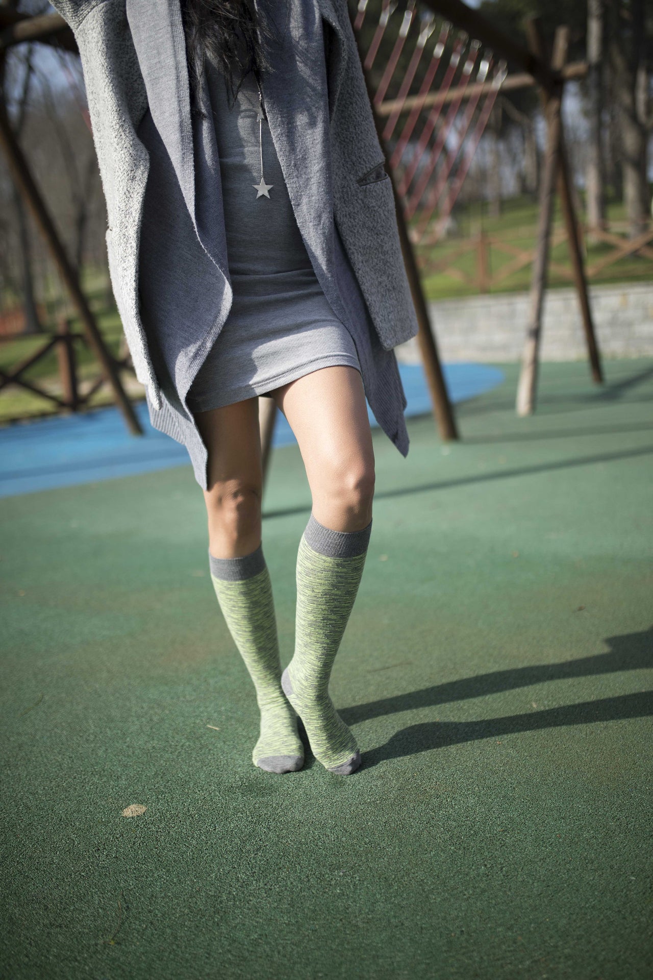 Women's Lime Grizzled Stripe Knee High Socks - 1 COLOR -