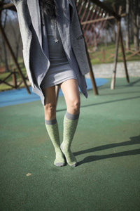 Thumbnail for Women's Lime Grizzled Stripe Knee High Socks - 1 COLOR -