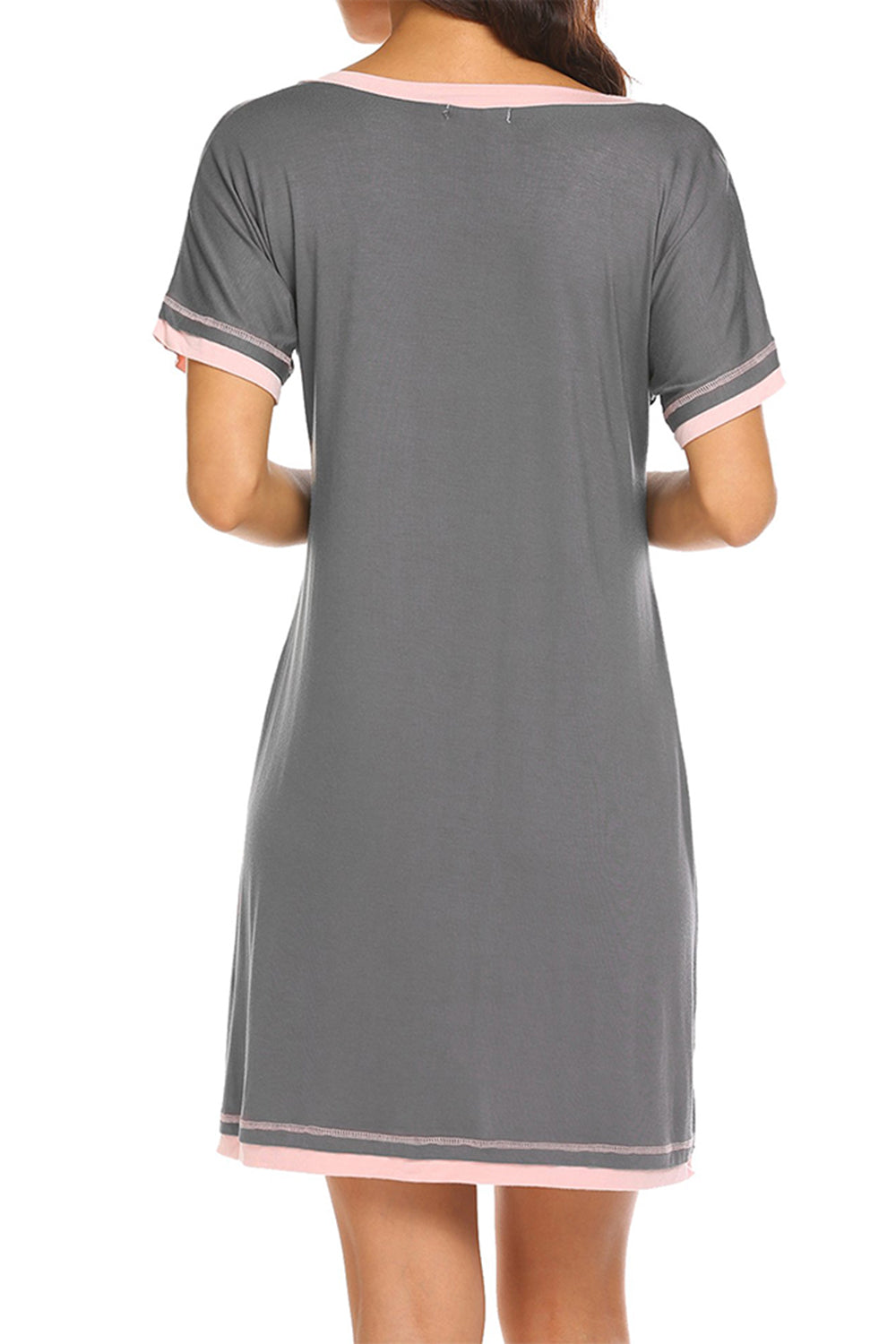 Contrast Trim Short Sleeve Lounge Dress - T - 11 COLORS -