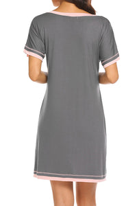 Thumbnail for Contrast Trim Short Sleeve Lounge Dress - T - 11 COLORS -