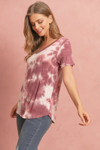 Thumbnail for Riah Fashion - Tie Dye  V-Neck Round Hem Top - 5 COLORS -