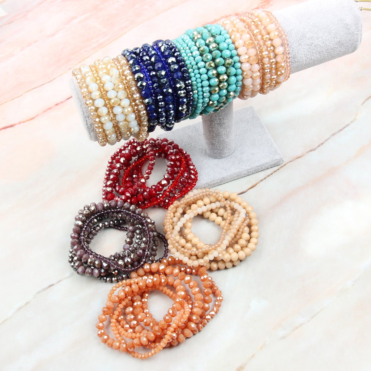 Seven Lines Glass Beads Stretch Bracelet - 22 COLORS