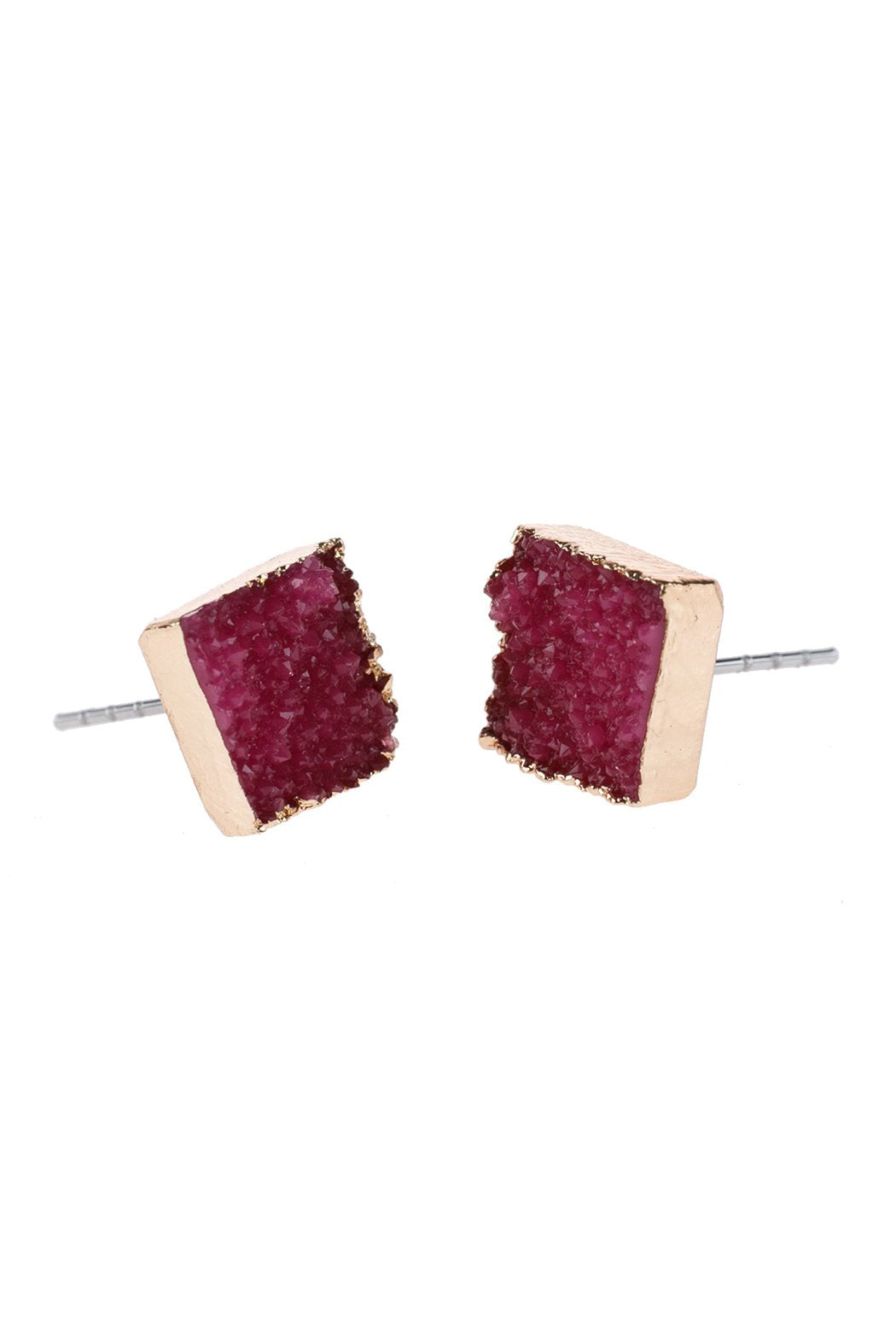 Square Druzy Stone Stud Earrings - 12 COLORS -