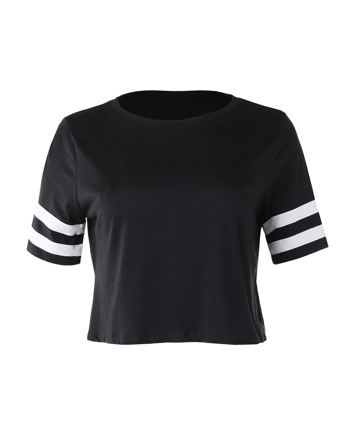 Women's Short Sleeve Crewneck Baseball Varsity Stripe Crop Top Tee - 1 COLOR -