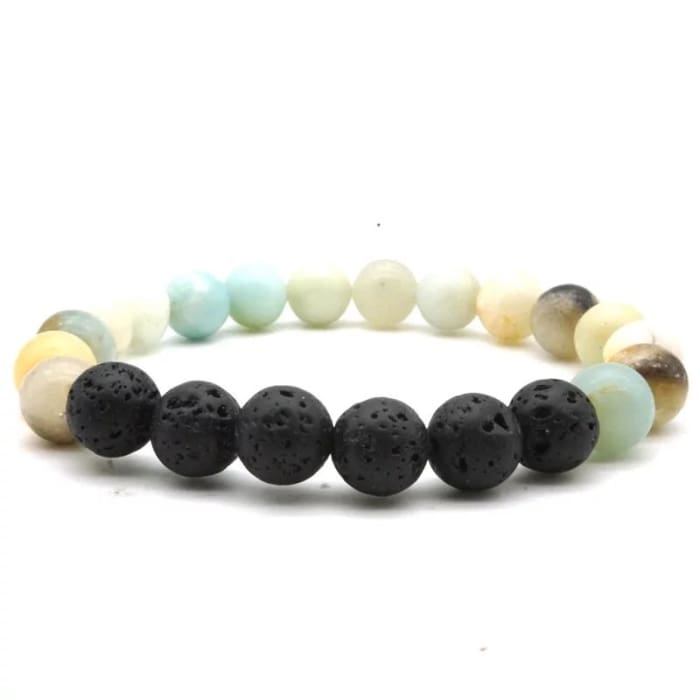 Amazonite Stone Black Volcanic Lava Stone Beads Essential Oil Diffuser Bracelet -