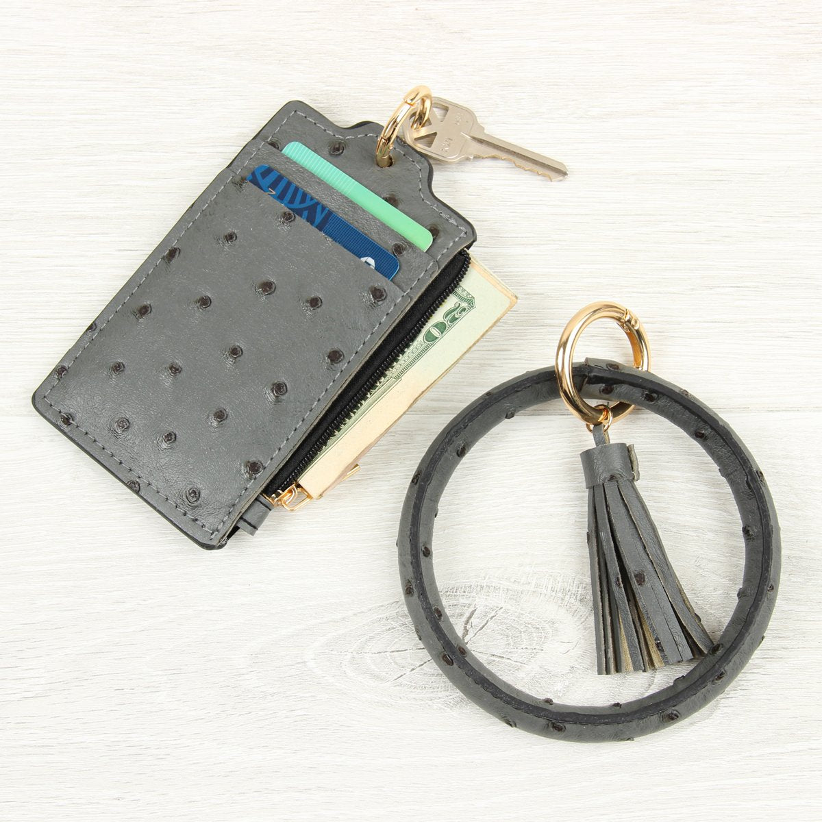 Riah Fashion - Ostrich Id Card Keychain - 5 COLORS -