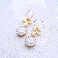 Thumbnail for Mini Porcelain Moonlight Rose Drop Earrings -