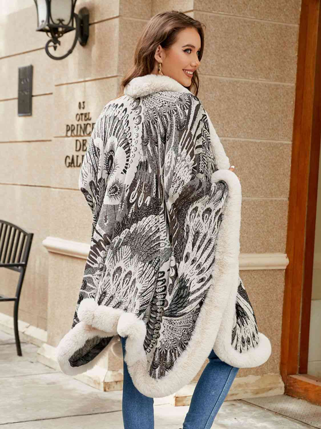 Printed Open Front Poncho - T - 5 COLORS -