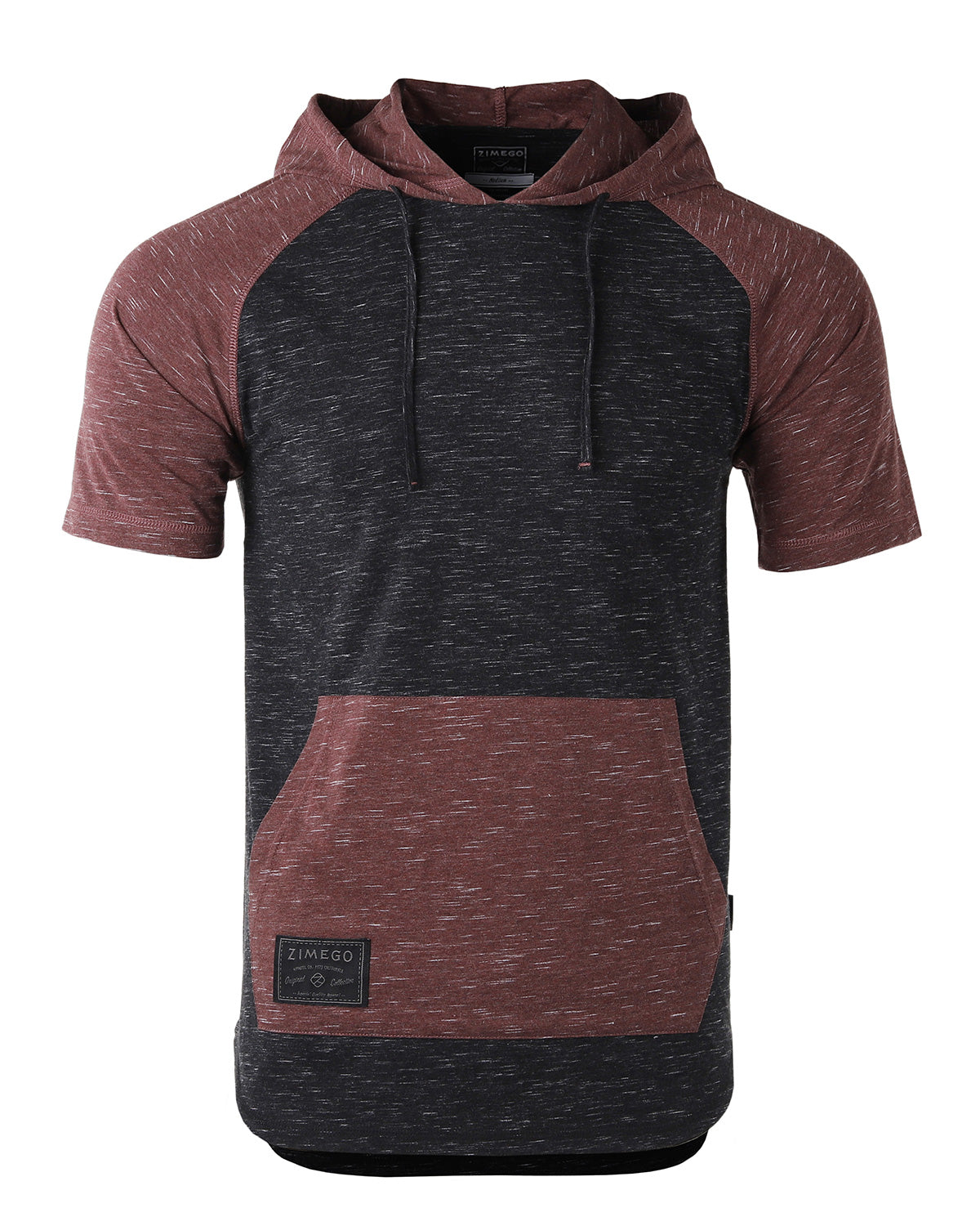 Men's Short Sleeve Color Block Raglan Hoodie With Curved Hem - 1 COLOR