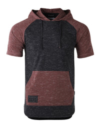 Thumbnail for Men's Short Sleeve Color Block Raglan Hoodie With Curved Hem - 1 COLOR