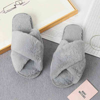 Thumbnail for Faux Fur Crisscross Strap Slippers - T - 7 COLORS -