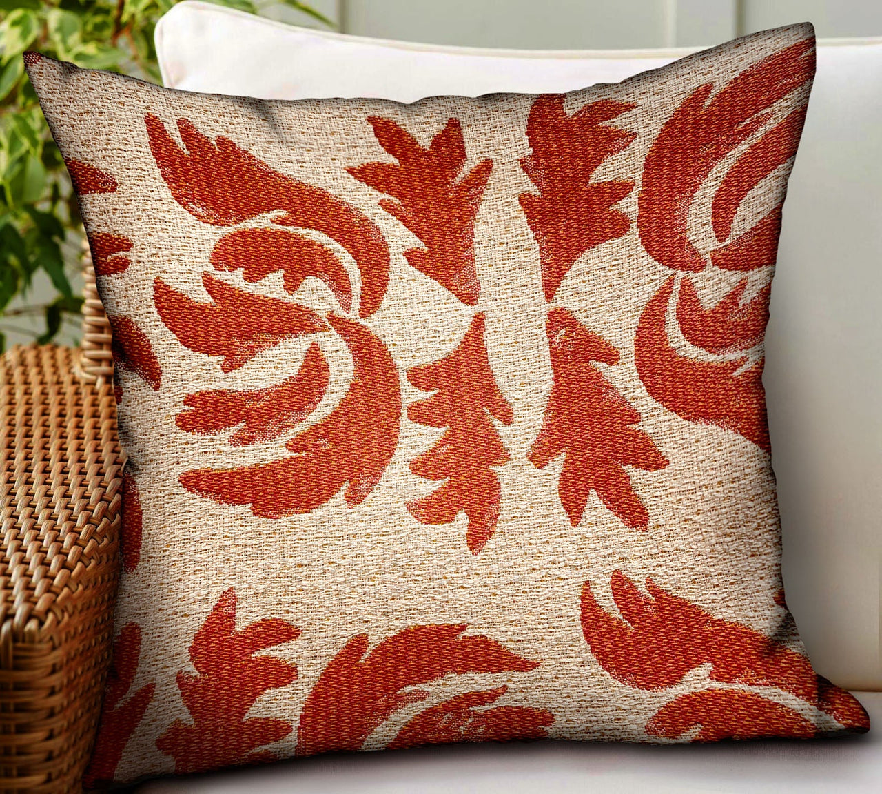 Claret Leaflet Orange Paisley Luxury Outdoor/Indoor Throw Pillow - 6 SIZES -