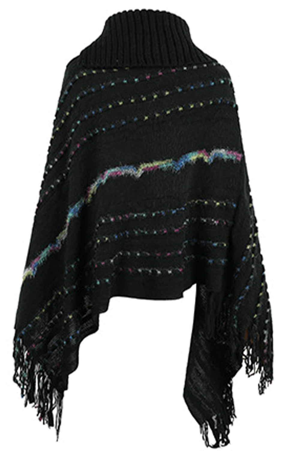 Cloak Sleeve Fringe Detail Poncho - T - 6 COLORS -