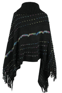 Thumbnail for Cloak Sleeve Fringe Detail Poncho - T - 6 COLORS -