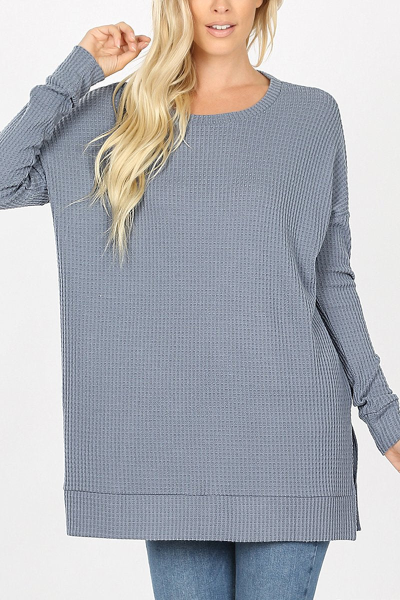 Riah Fashion - Brushed Thermal Waffle Sweater - 25 COLORS -