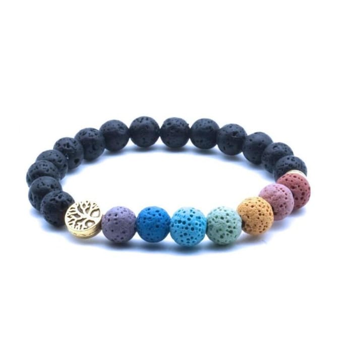 Golden Tree of Life Seven Chakra Lava Stone Bracelet -