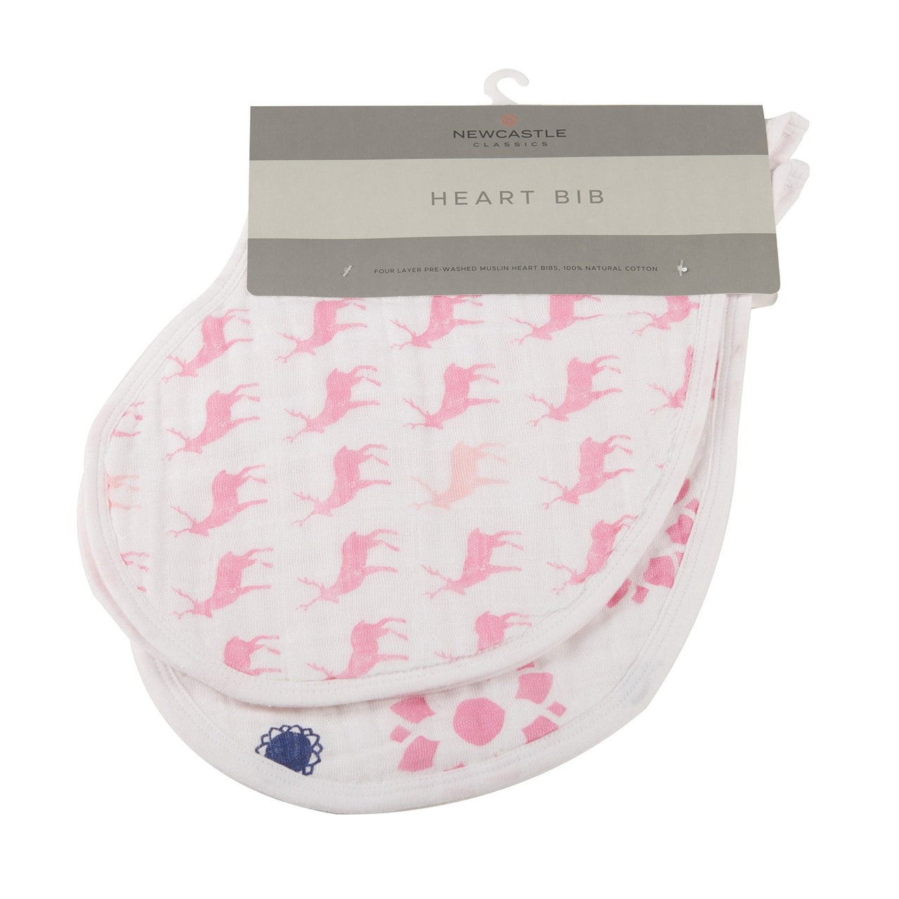 Newcastle - Pop of Pink Cotton Heart Bibs 2pk -